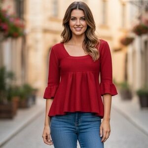 Vintage Y2K Love Lola L red flared sleeve crochet sweater top tunic baby…